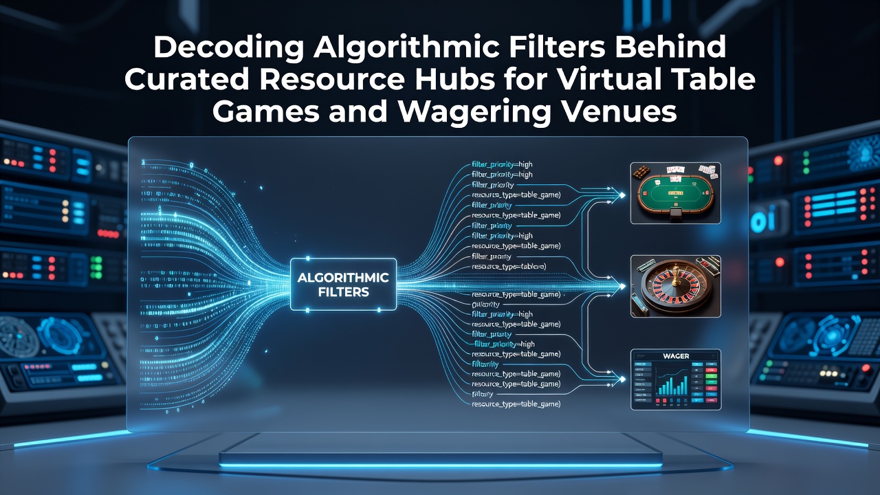 Visualization of algorithmic filters processing virtual table games and wagering venue data in a resource hub interface