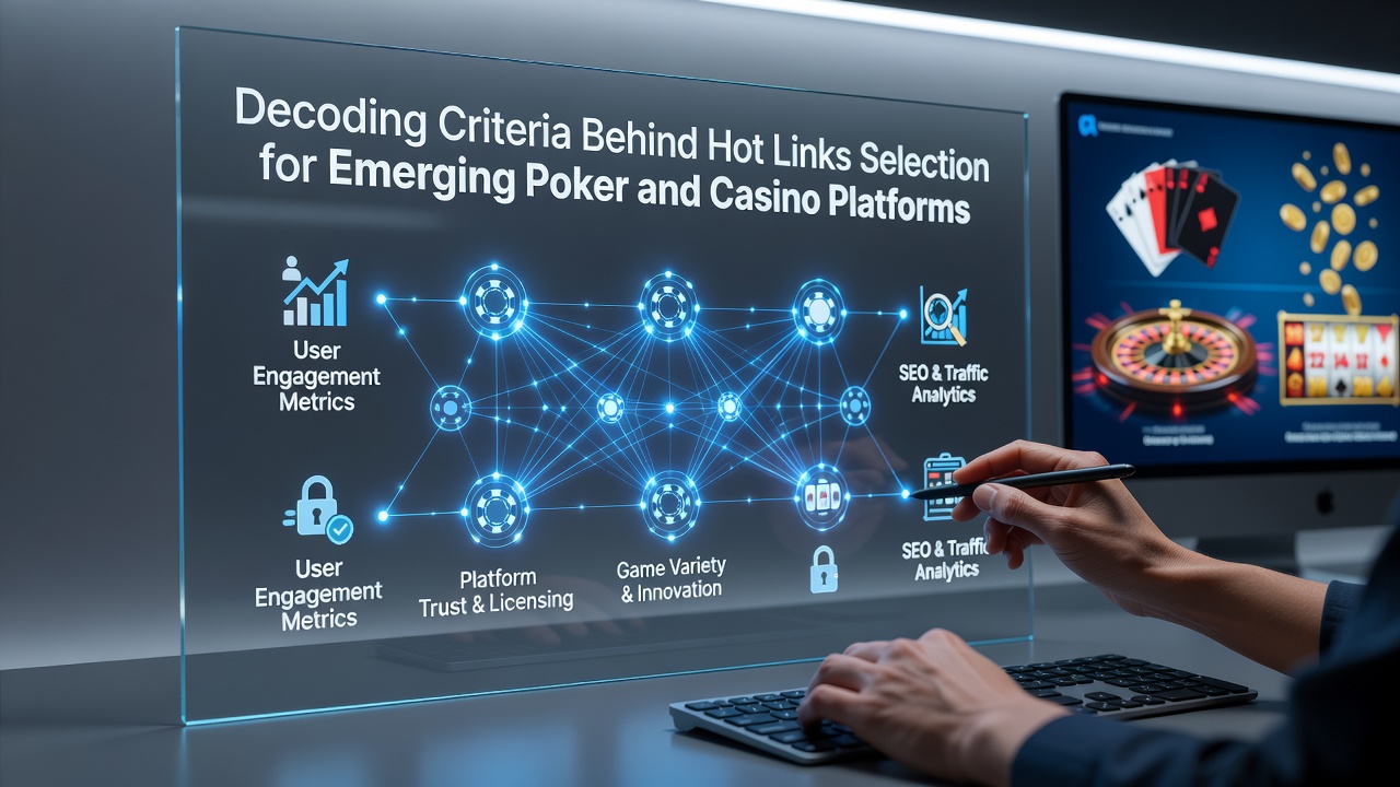 Overview of link selection processes in online gambling directories showing various criteria icons and platform examples