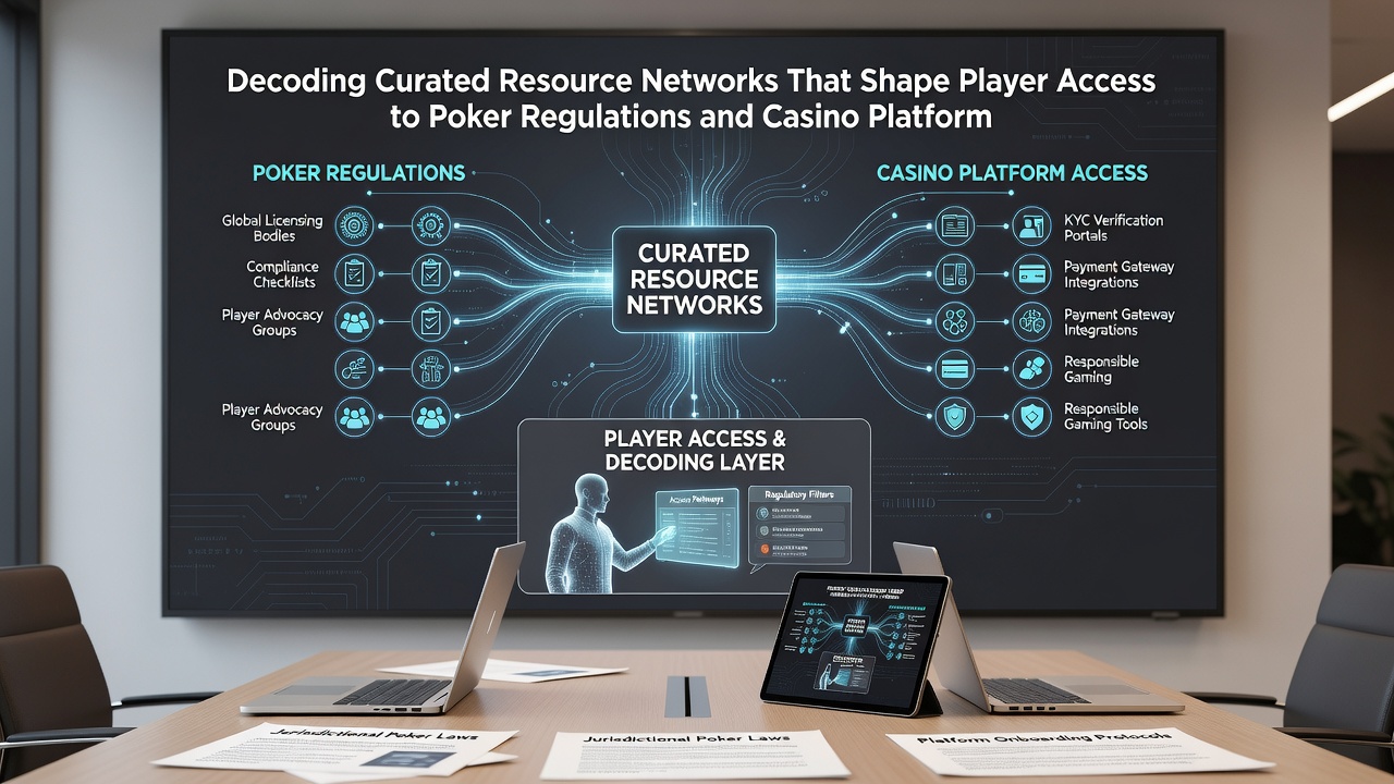 Flowchart showing data pathways from government regulators to player-facing casino directories and poker rule repositories