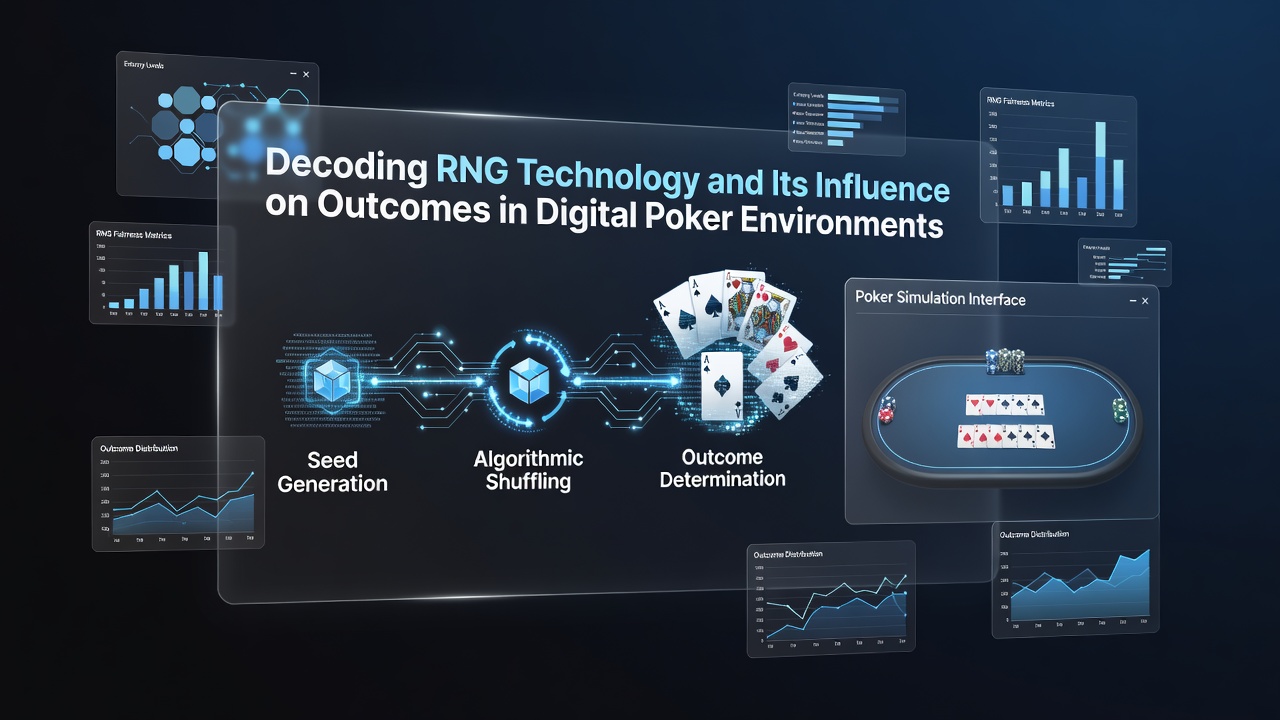 Illustration of RNG algorithms processing card shuffles in online poker software interfaces