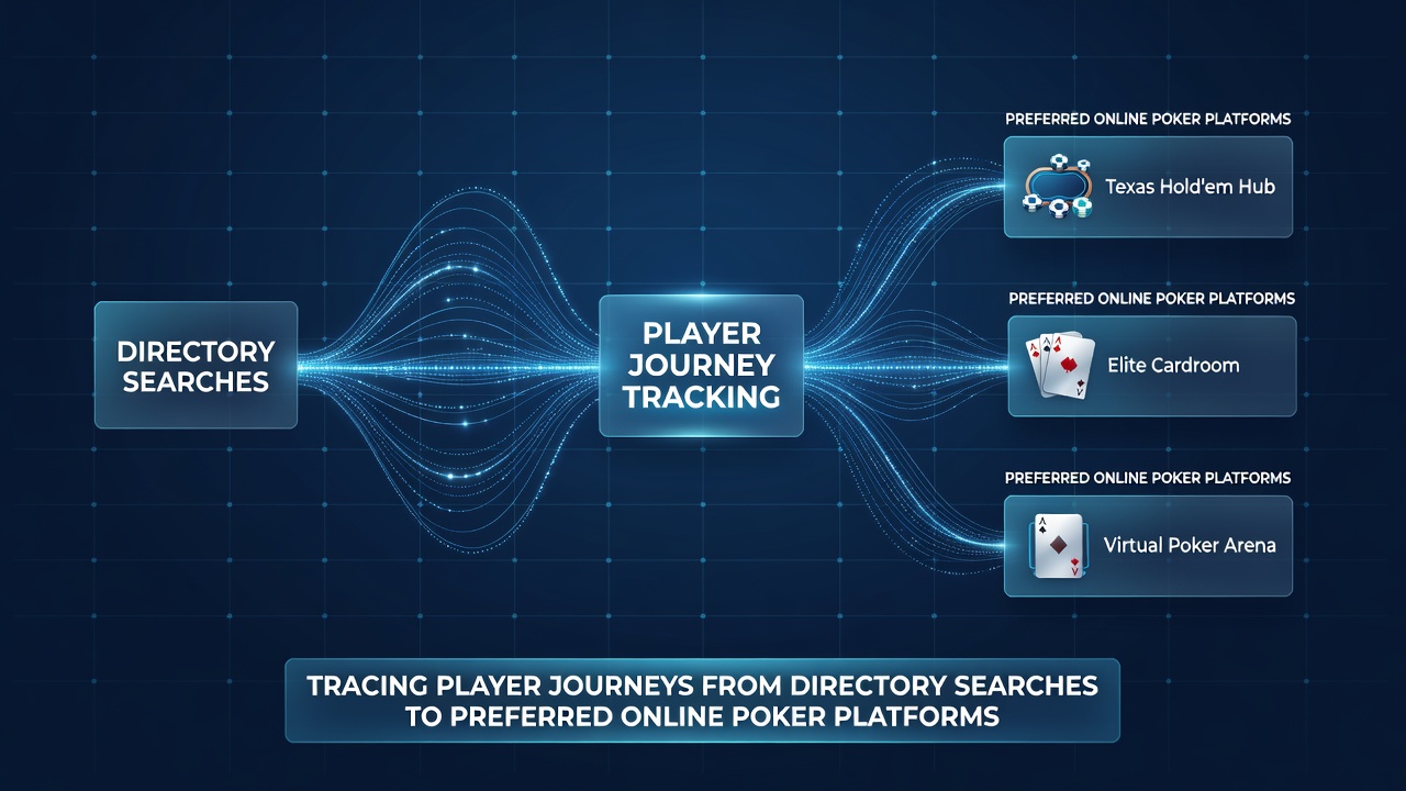 Illustration of players navigating online gambling directories toward poker platform selection